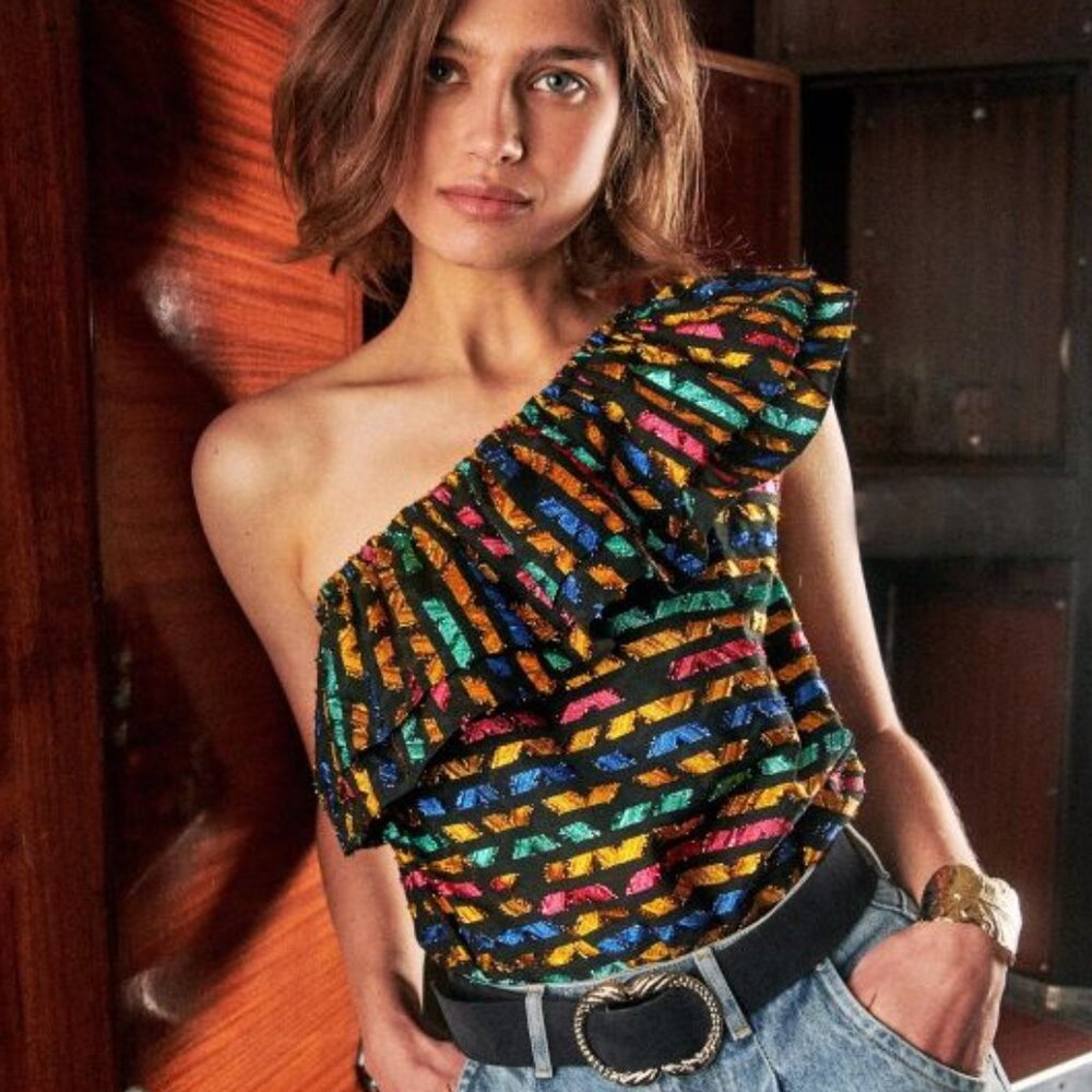 Sezane Multicolor One-Shoulder Blouse